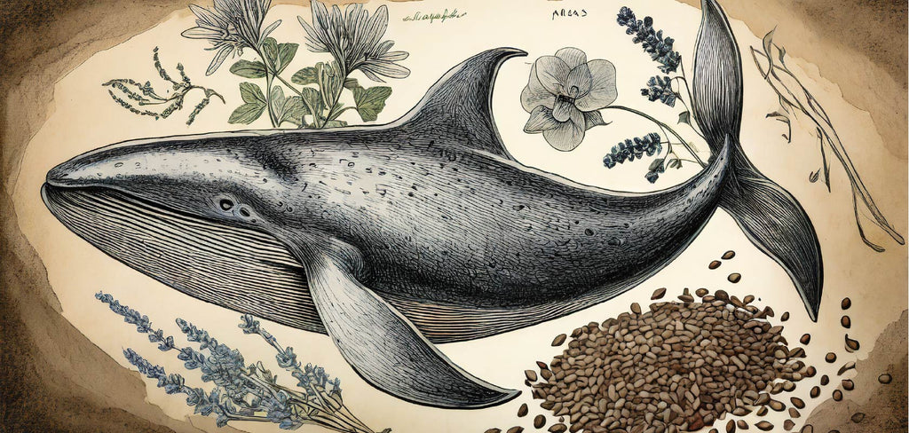 whale with herbs, seeds and flowers