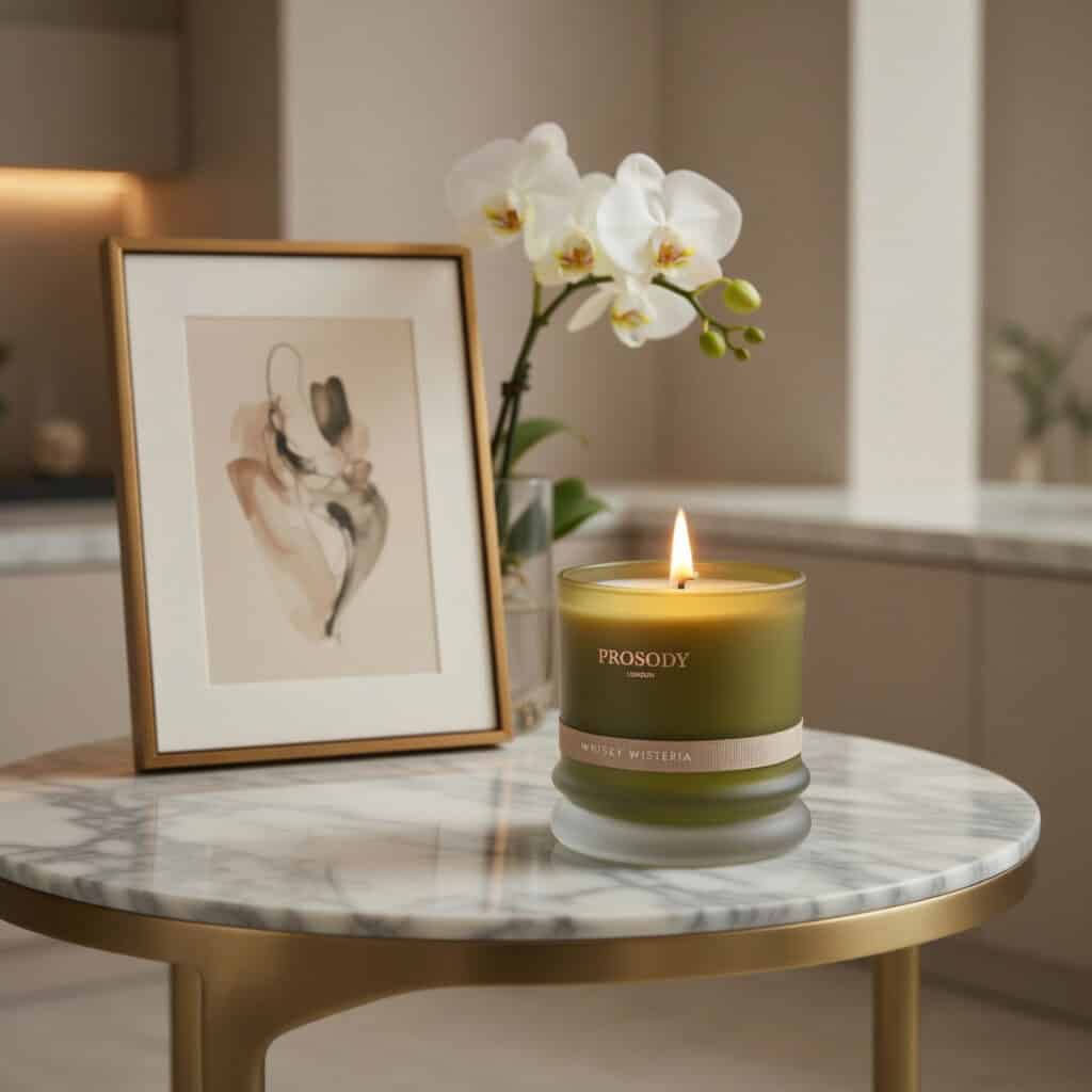 whisky wisteria natural candle by prosody london with orchid