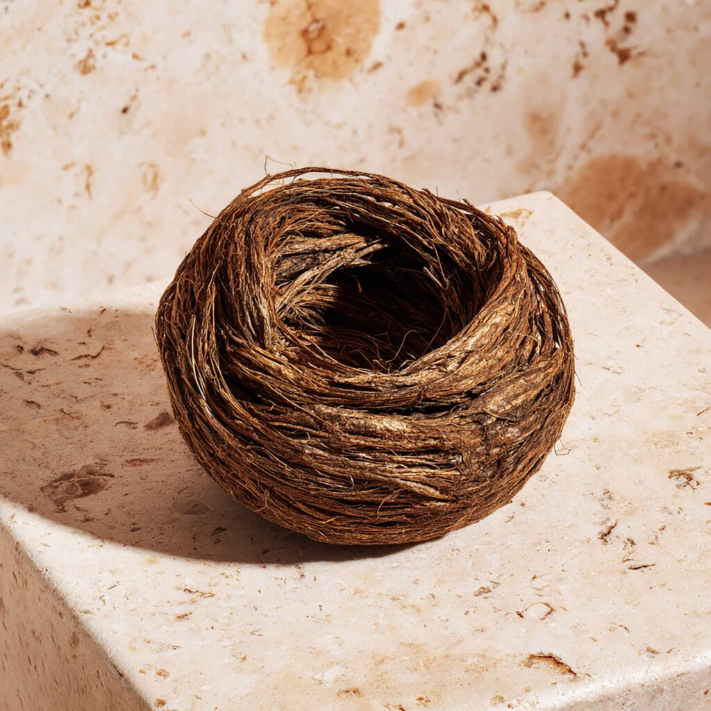 A bundle of dried vetiver roots on stone, the source of vetiver oil
