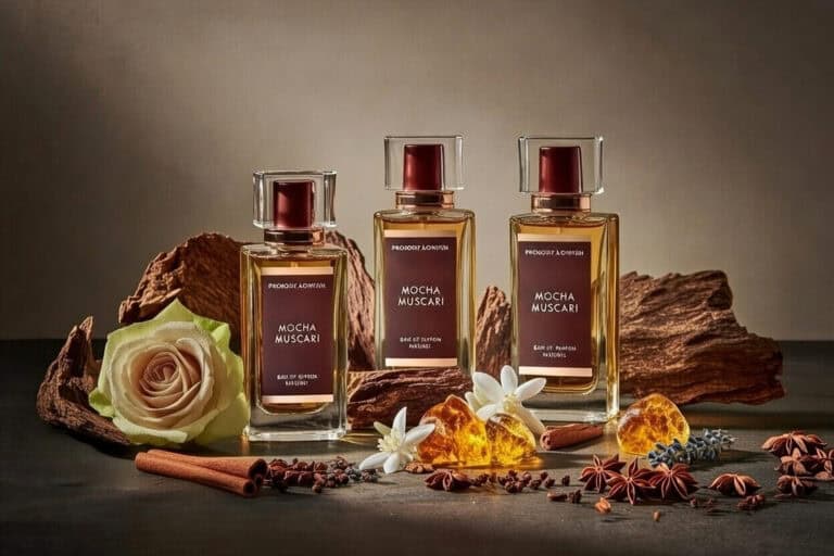 botanical fragrance mocha with resins, roses, spices, woods, natural perfume uk