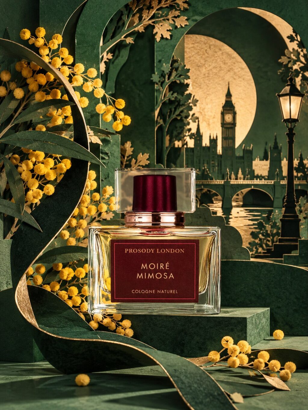 Best Natural Perfume Gifts for Christmas 2026: A Perfumer’s Guide for Her, Him & Home 18 Moiré Mimosa natural cologne with a golden moon over London — order Christmas perfume gifts early for delivery