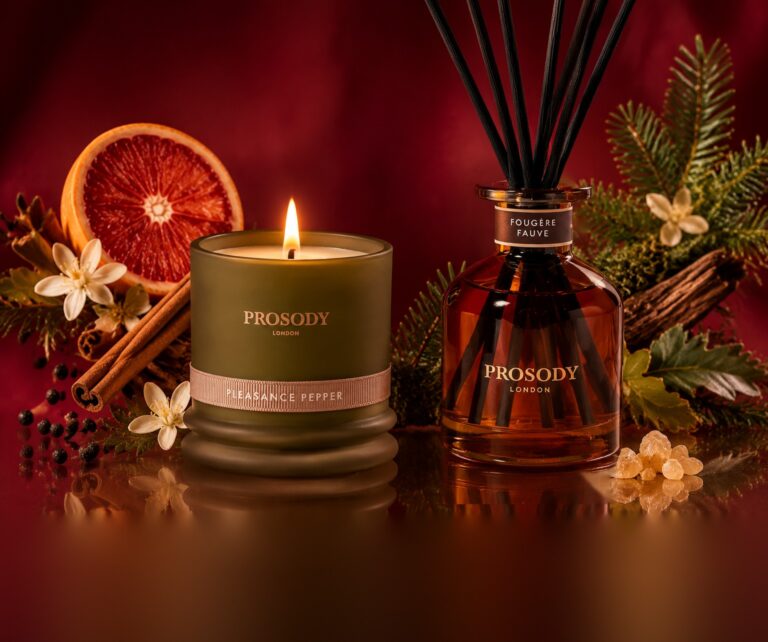 Pleasance Pepper natural candle and Fougère Fauve reed diffuser with blood orange, cinnamon and pine — how to make your home smell like Christmas