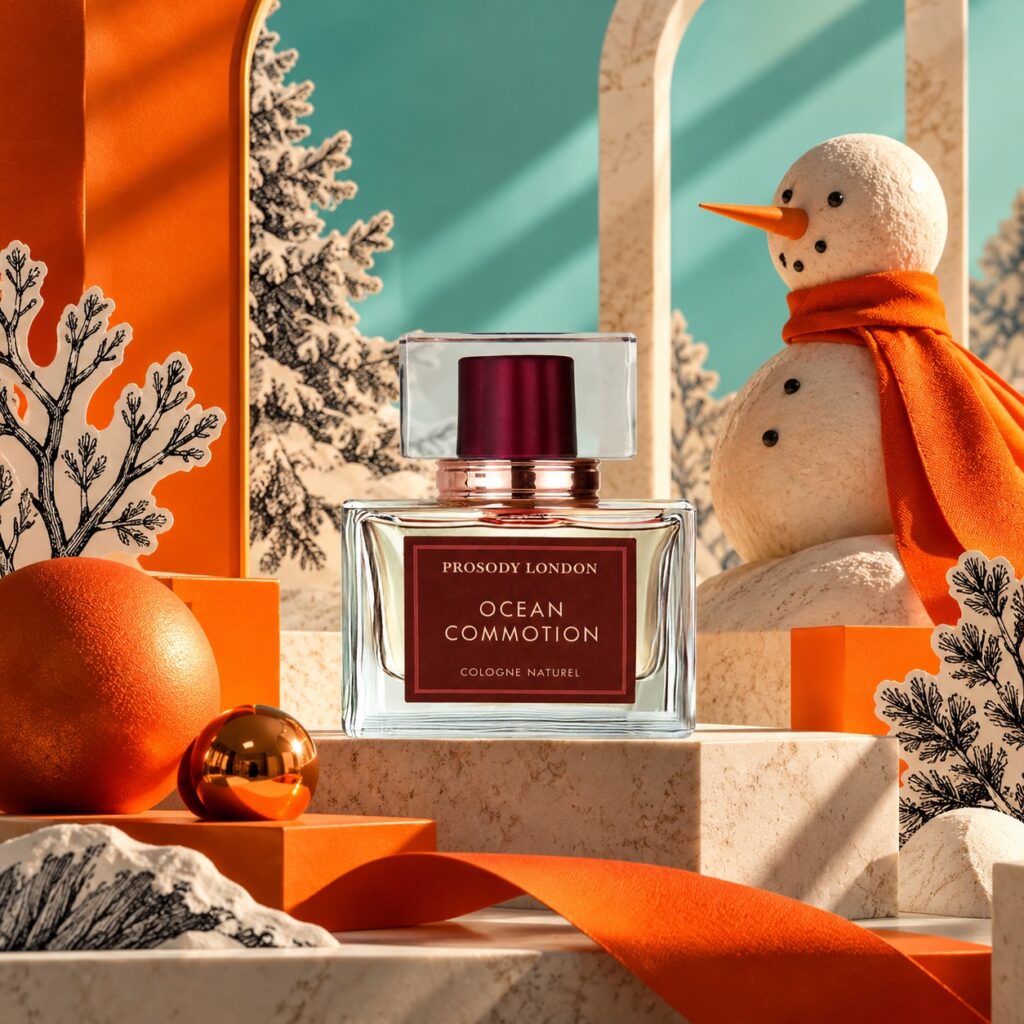 Best Natural Perfume Gifts for Christmas 2026: A Perfumer’s Guide for Her, Him & Home 11 Ocean Commotion natural cologne in a snowy winter scene, a fresh Christmas cologne gift for him