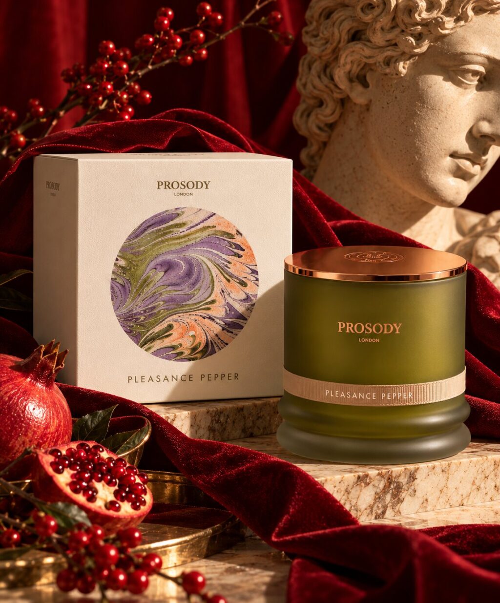 How to Make Your Home Smell Like Christmas Naturally: A Perfumer's Guide 2 Pleasance Pepper natural candle with pomegranates and red velvet, a Christmas home fragrance gift